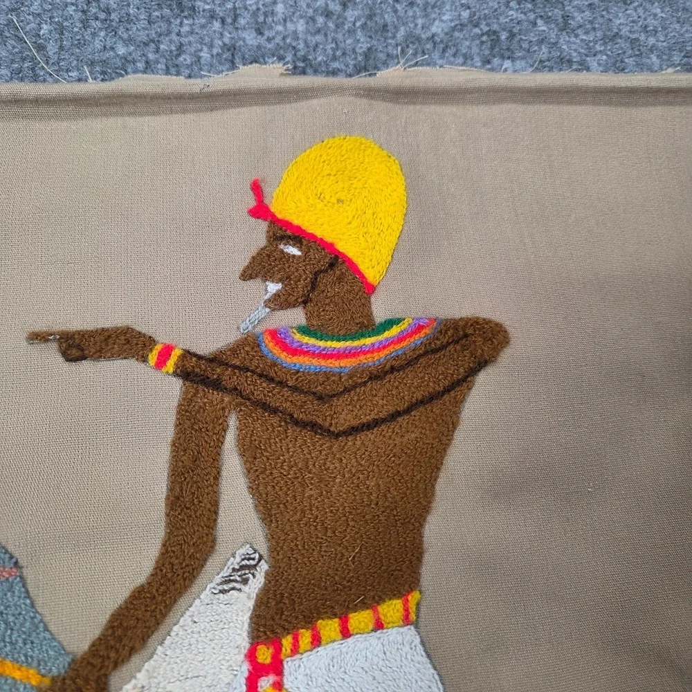 Vtg Hand Sewn Egypt Egyptian Appliqué Wall Hanging Tapestry Crewel Art 14